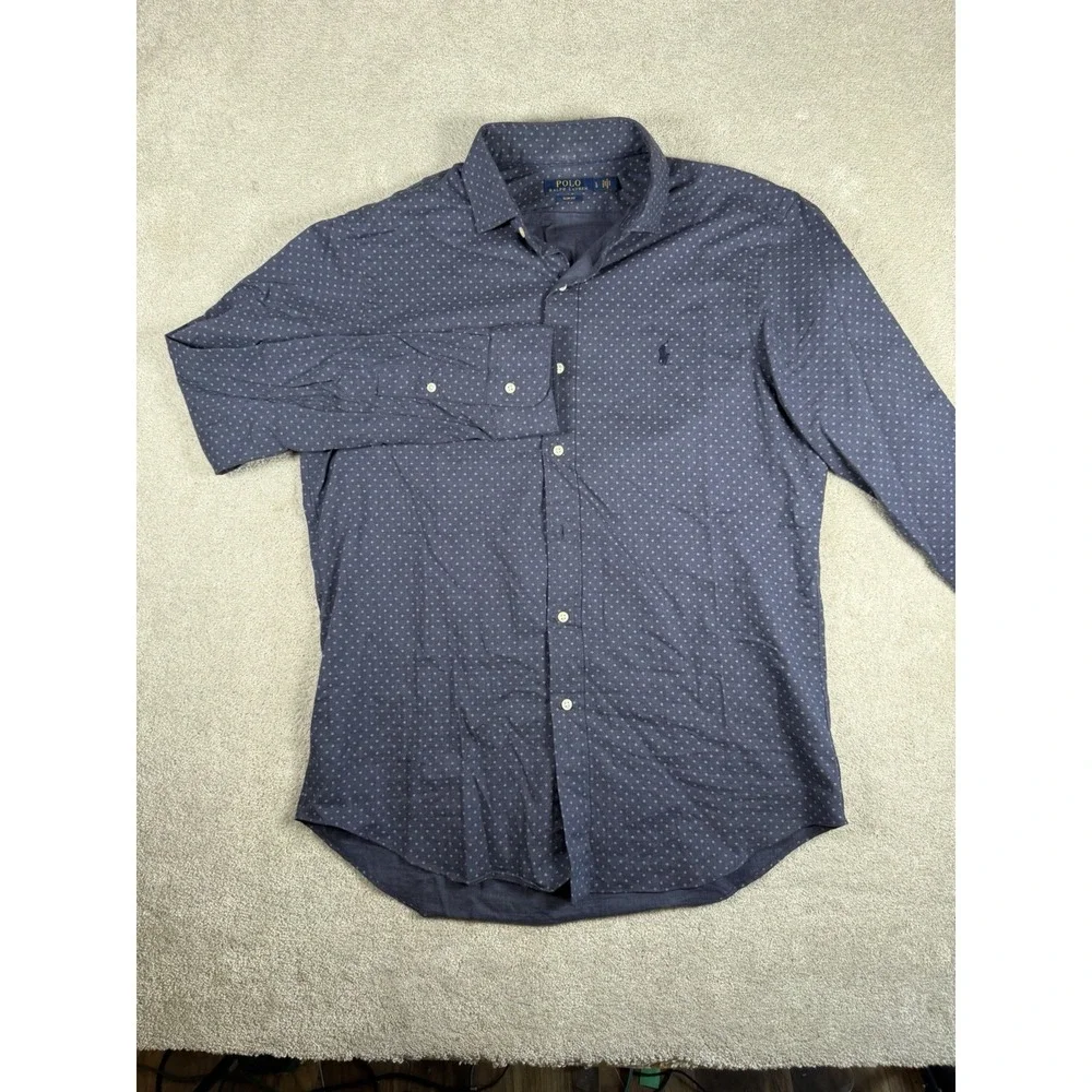 Polo Ralph Lauren Blue Geometric All Over Print Button L/S Shirt Men L Slim Pony
